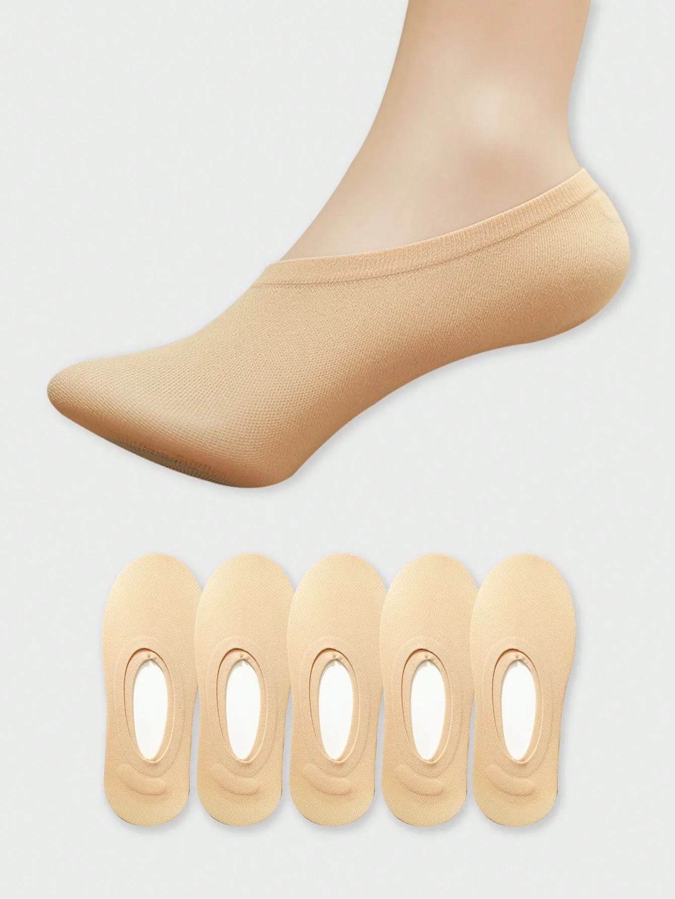 5 pairs of women's black invisible socks high-elastic lightweight mesh silicone non-slip mercerised boat socks