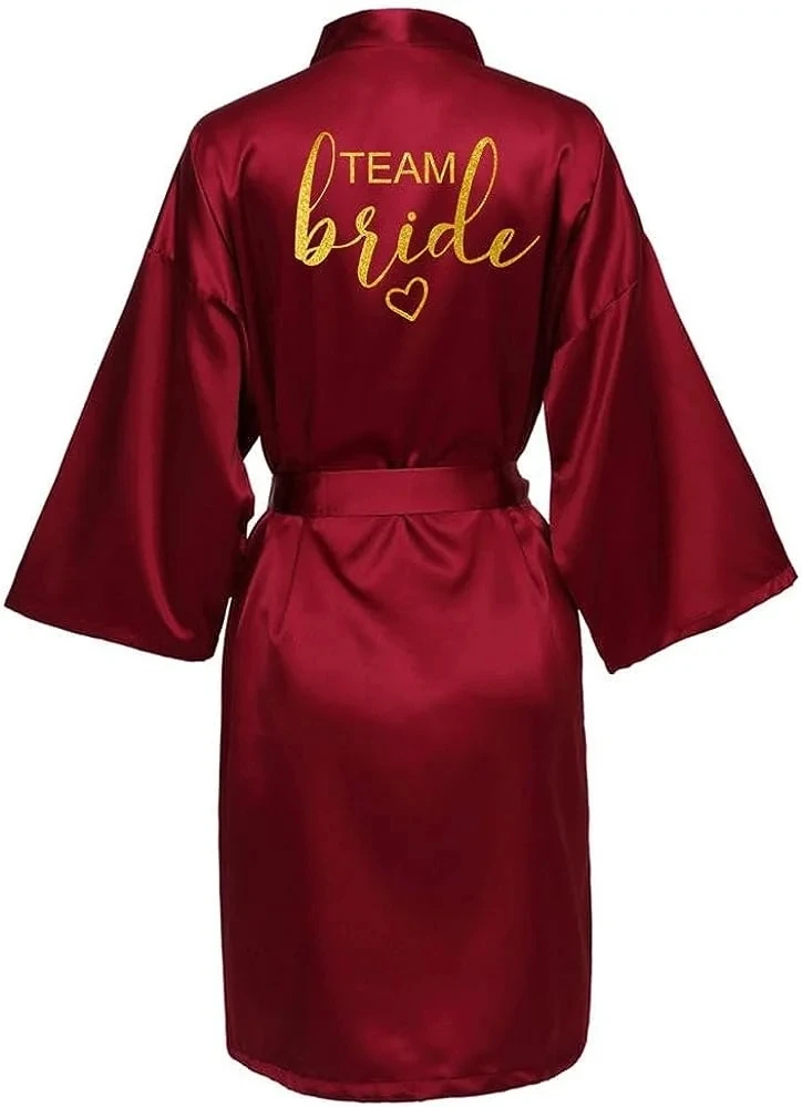 Wedding Party Team Bride Robe Kimono Satin Pajamas Bridesmaid Bathrobe Gold Letter SP093