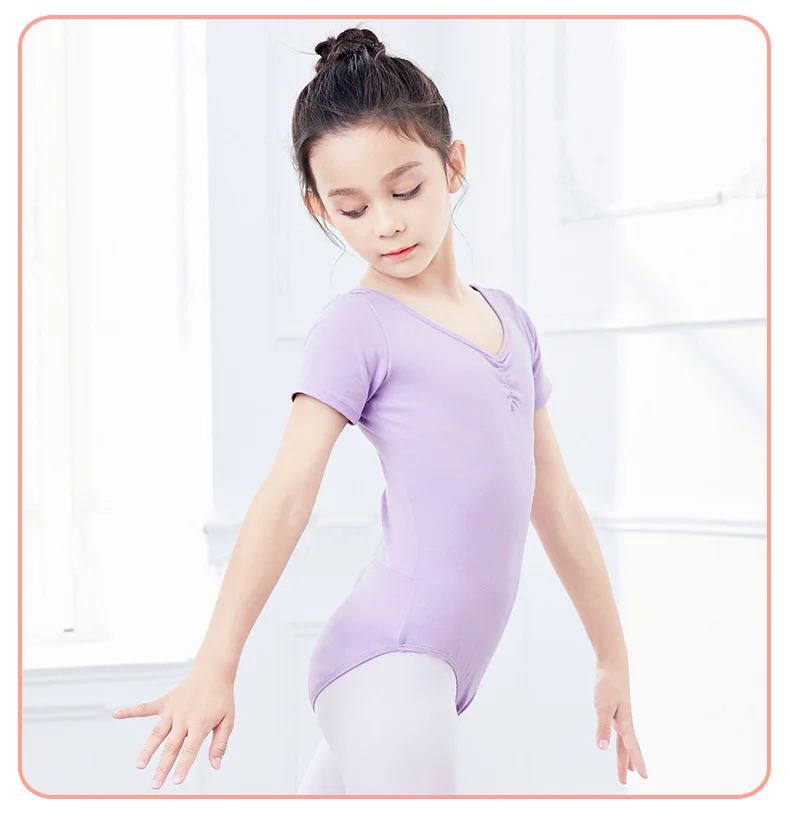 Girls Ballet Leotards Bowknot Dance Leotard Cotton Short Sleeves Mesh Splice Gymnastic Dance Bodysuit Kids Dancewear Costumes