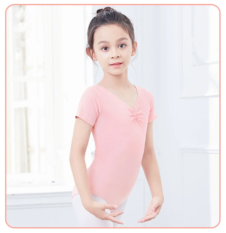 Girls Ballet Leotards Bowknot Dance Leotard Cotton Short Sleeves Mesh Splice Gymnastic Dance Bodysuit Kids Dancewear Costumes