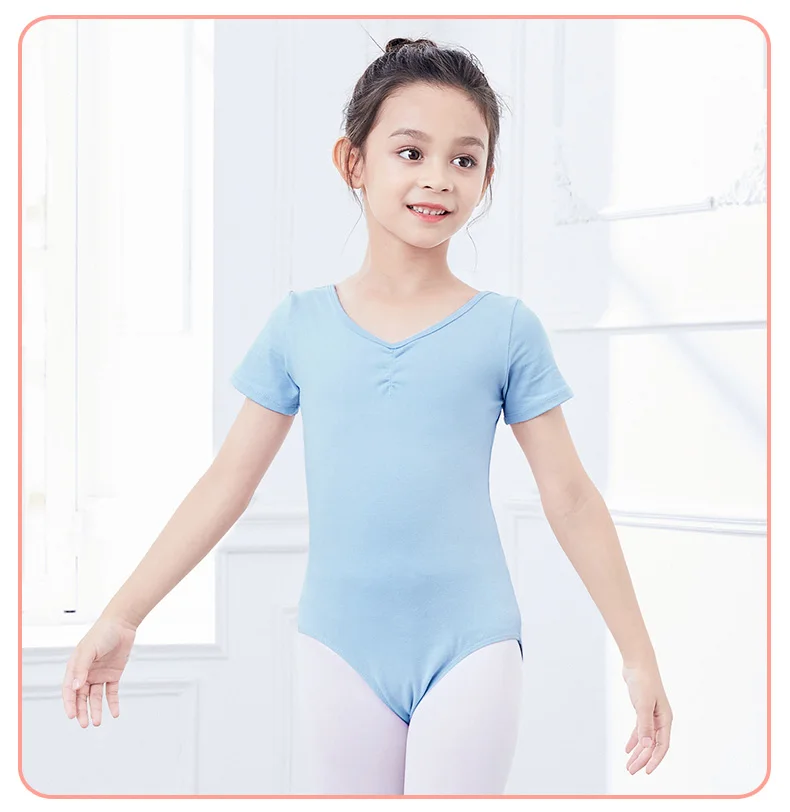 Girls Ballet Leotards Bowknot Dance Leotard Cotton Short Sleeves Mesh Splice Gymnastic Dance Bodysuit Kids Dancewear Costumes