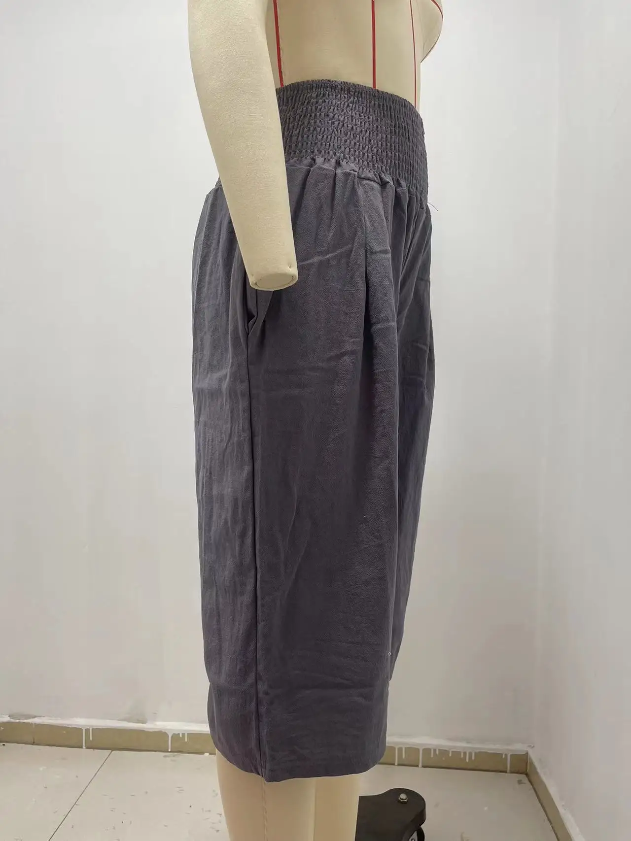 Summer 2024 Amazon Eurn Women's Cross-Border Cotton Hemp Seven Waist Pocket Wide Leg Pants Woman