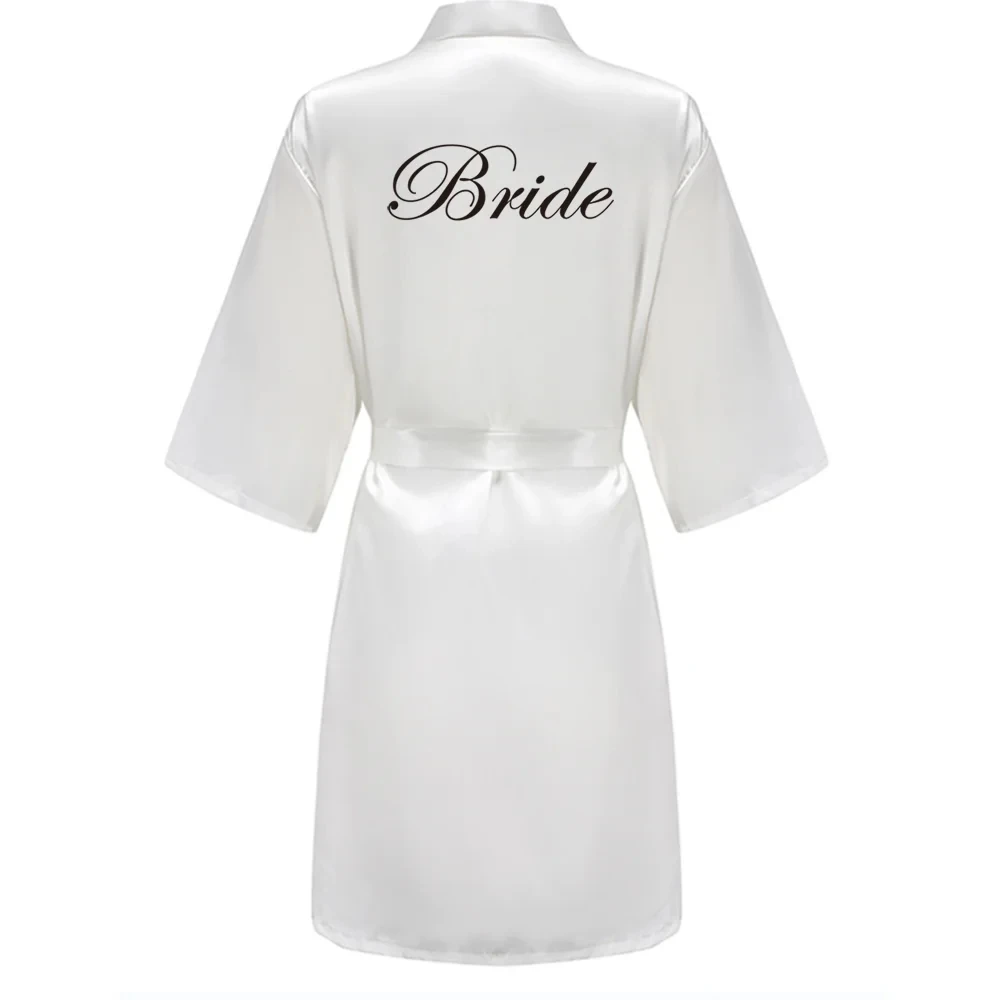 Wedding Party Team Bride Robe With White Letters Kimono Satin Pajamas Bridesmaid Bathrobe YE6522