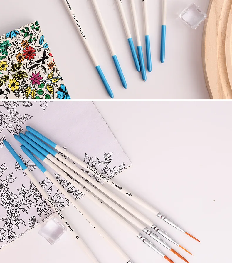 Artist Paint Brush 6 Pcs Set Thin Pen Extra Long Fine Point Liner Tip #000#00#0#1#2#3, Scale Models Nail Acrylic Oil Watercolor