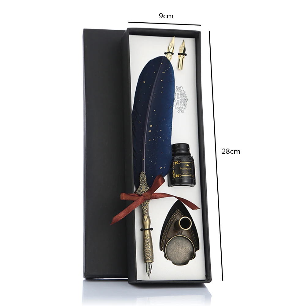 1 Set Retro Classic Texture Practical Calligraphy Feather Dip Pen Quill Fountain Writing Portable Durable Wedding Gifts Box