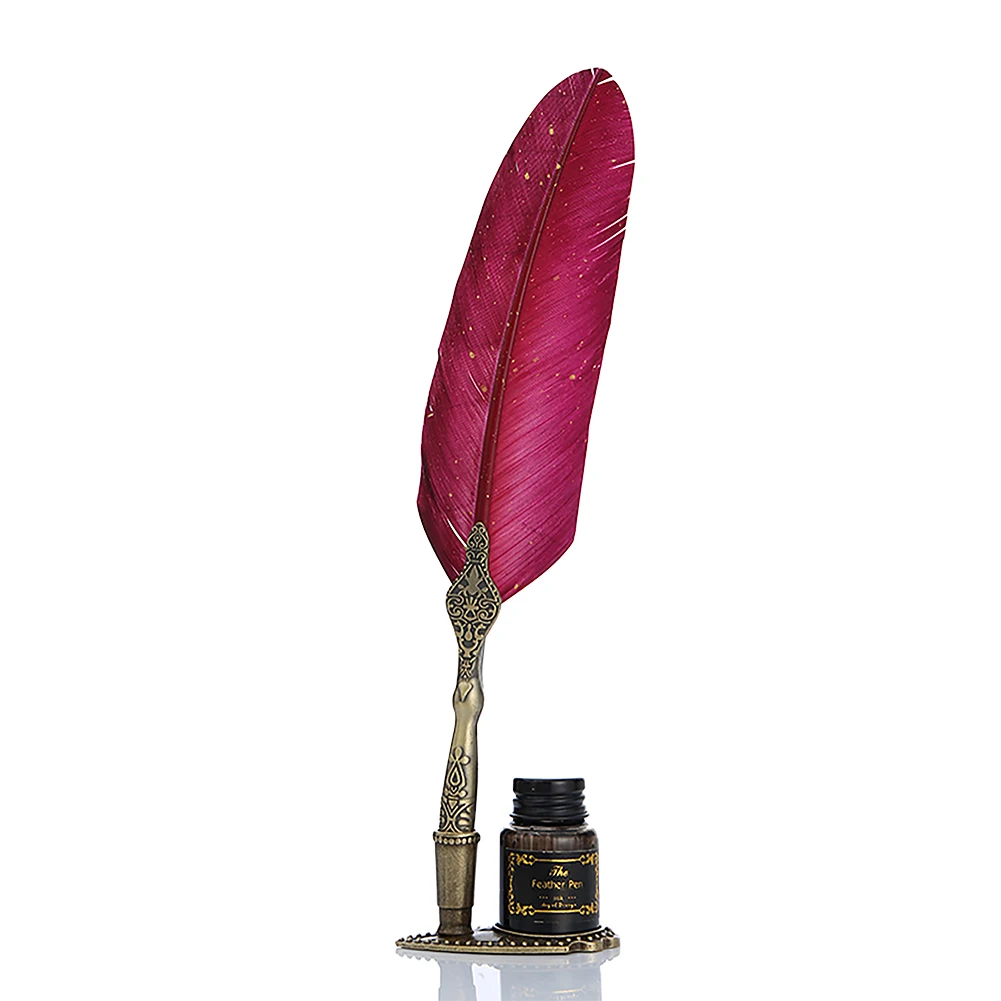 1 Set Retro Classic Texture Practical Calligraphy Feather Dip Pen Quill Fountain Writing Portable Durable Wedding Gifts Box