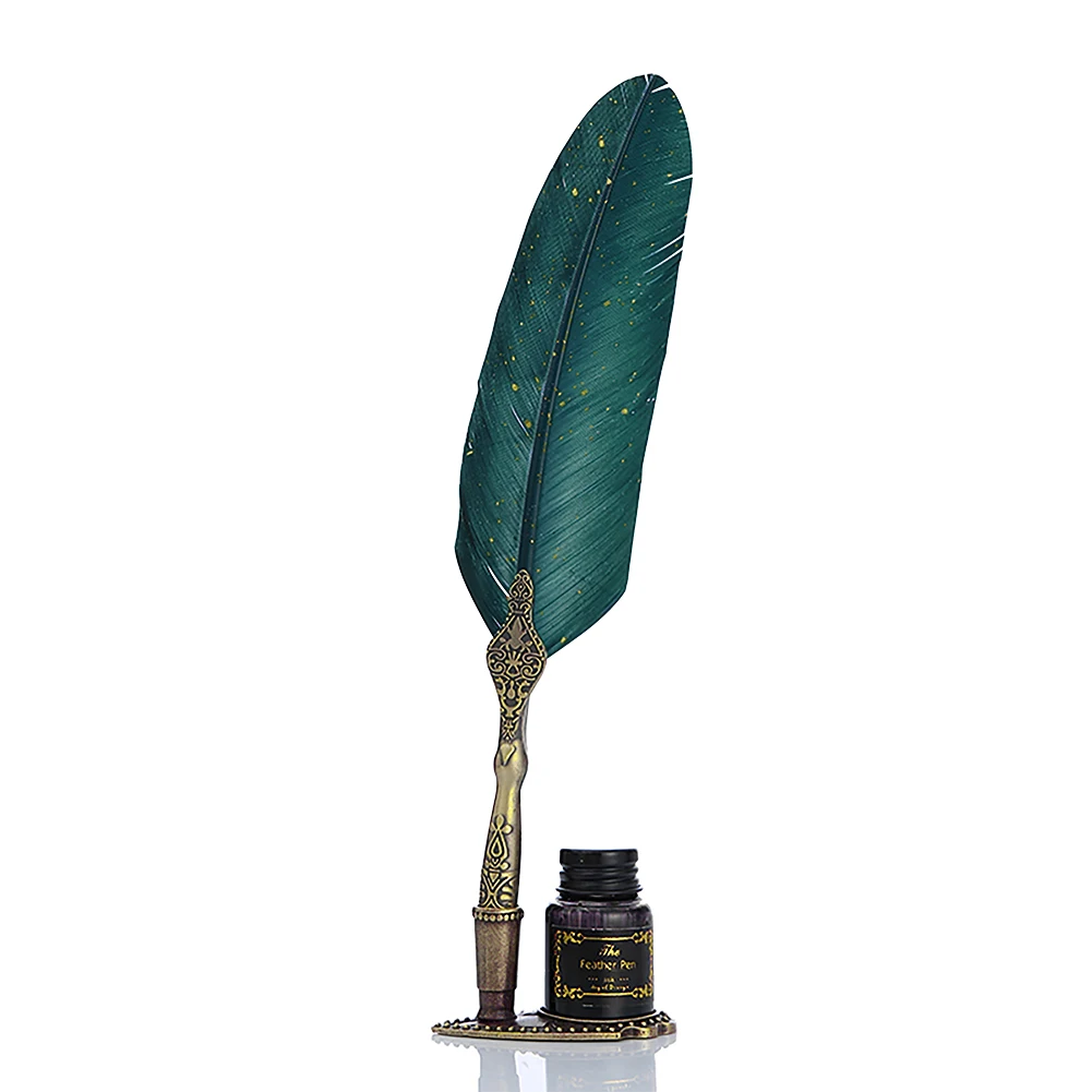 1 Set Retro Classic Texture Practical Calligraphy Feather Dip Pen Quill Fountain Writing Portable Durable Wedding Gifts Box