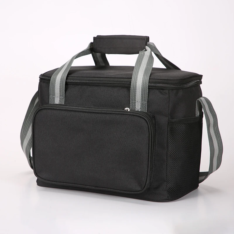 15L Portable Large Insulated Lunch Bag Black Waterproof Leak-proof Thickened Handheld Shoulder Carry Outdoor Picnic Lunch Bag