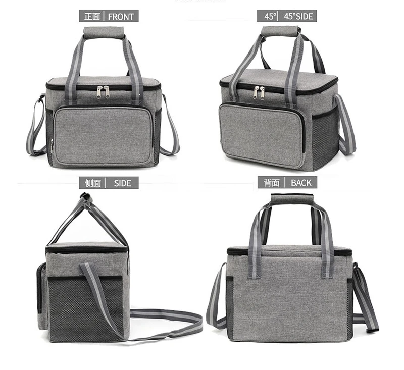 15L Portable Large Insulated Lunch Bag Black Waterproof Leak-proof Thickened Handheld Shoulder Carry Outdoor Picnic Lunch Bag