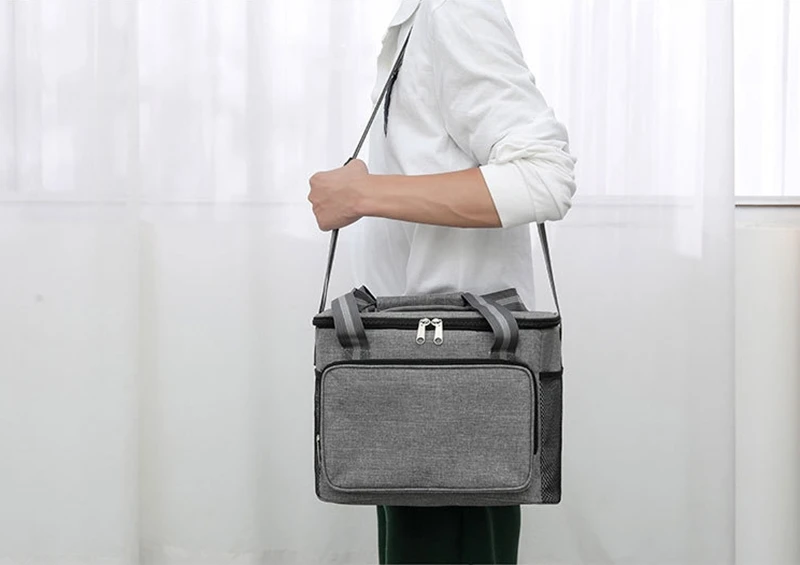 15L Portable Large Insulated Lunch Bag Black Waterproof Leak-proof Thickened Handheld Shoulder Carry Outdoor Picnic Lunch Bag