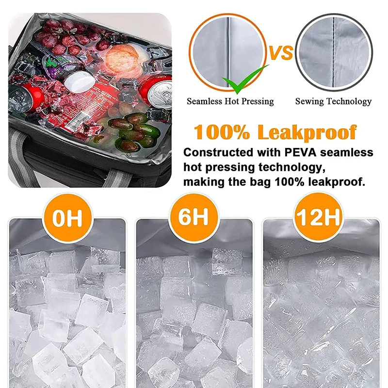 15L Portable Large Insulated Lunch Bag Black Waterproof Leak-proof Thickened Handheld Shoulder Carry Outdoor Picnic Lunch Bag