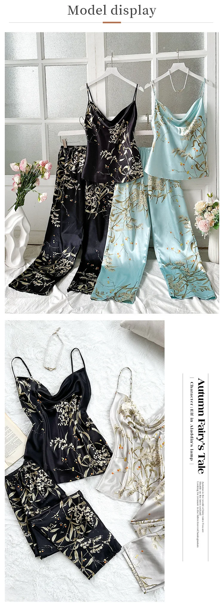 2Pcs Summer Sexy New Fashion Women's Pajamas Top Women Printed Backless Slip Dress Imitation Silk Loungewear Simple Sleepwear