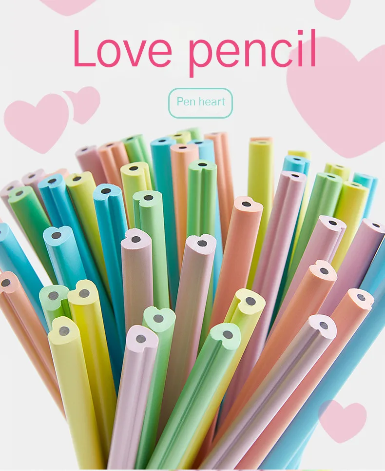 20Pcs/Lot Cute Love Pencil HB Resin Heart Shaped Macaron Color Pen Holder Writing Pen Drawing Pencil Sketch Kids School Supplies