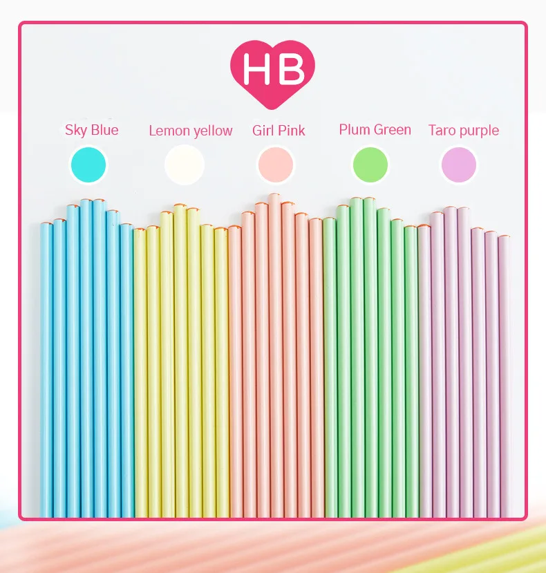 20Pcs/Lot Cute Love Pencil HB Resin Heart Shaped Macaron Color Pen Holder Writing Pen Drawing Pencil Sketch Kids School Supplies