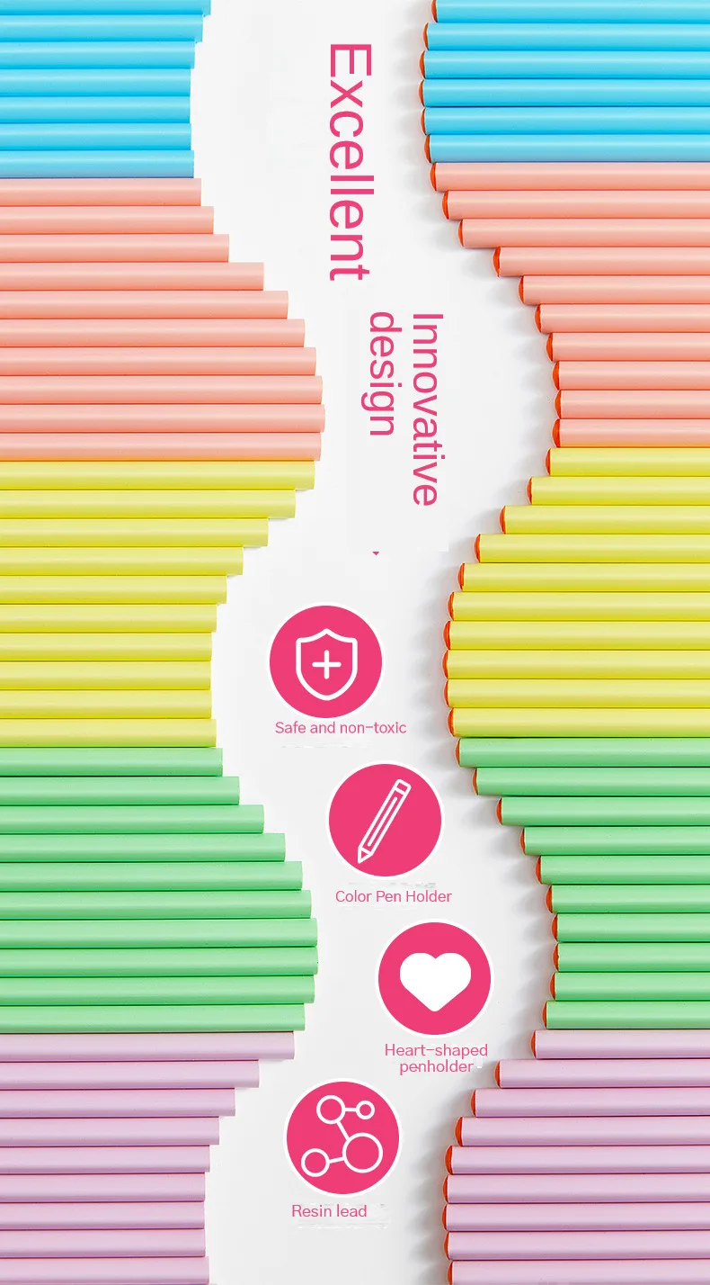 20Pcs/Lot Cute Love Pencil HB Resin Heart Shaped Macaron Color Pen Holder Writing Pen Drawing Pencil Sketch Kids School Supplies