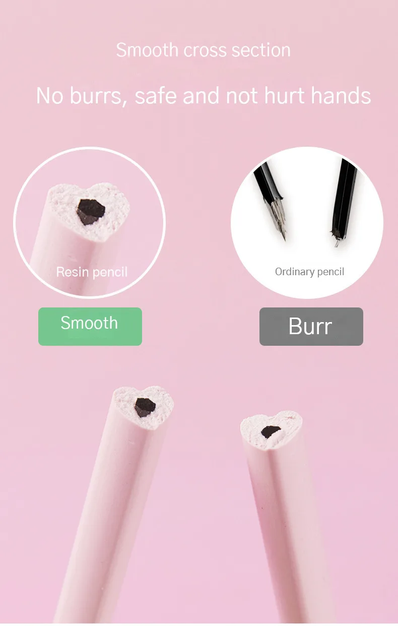 20Pcs/Lot Cute Love Pencil HB Resin Heart Shaped Macaron Color Pen Holder Writing Pen Drawing Pencil Sketch Kids School Supplies