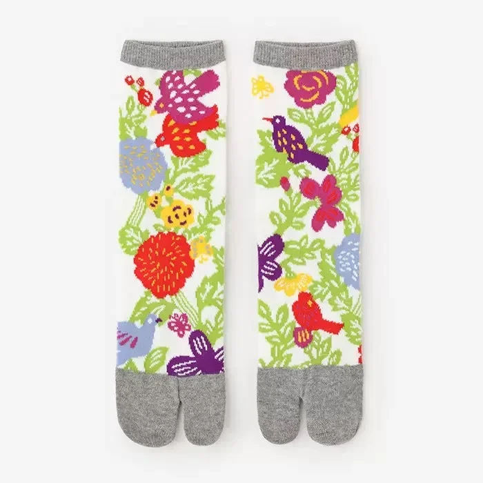 Colorful Cartoon Combed Cotton Women's Two Toe Socks Grapes Waves Carp Japanese Harajuku Funny Cute Sandals Tabi Socks Sokken