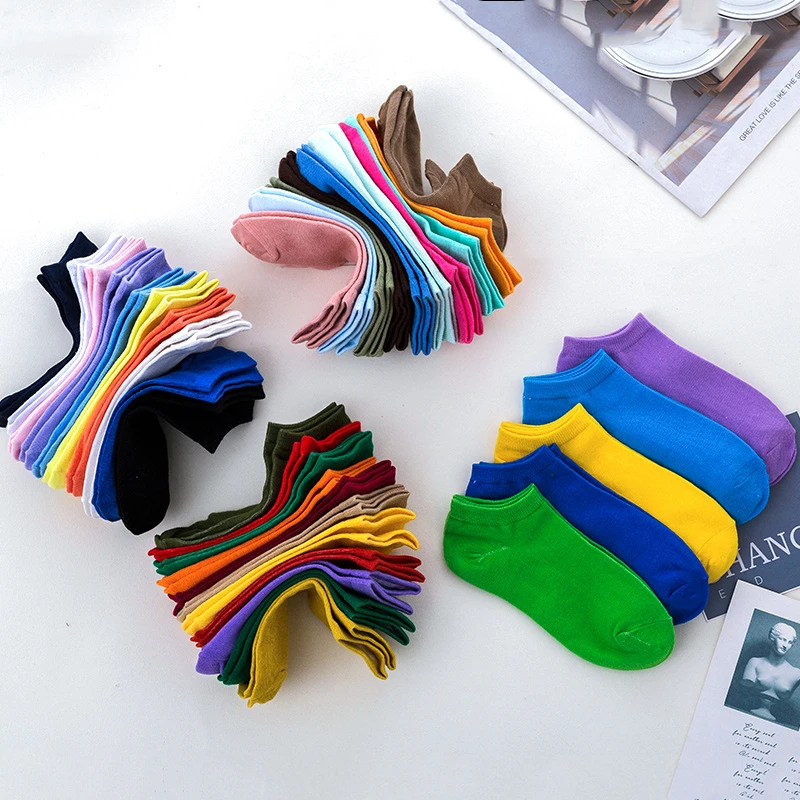 10/15 Pcs of Fashionable Classic and High-Quality Summer Candy Colored Women's Socks Comfortable Soft and Casual Short Socks