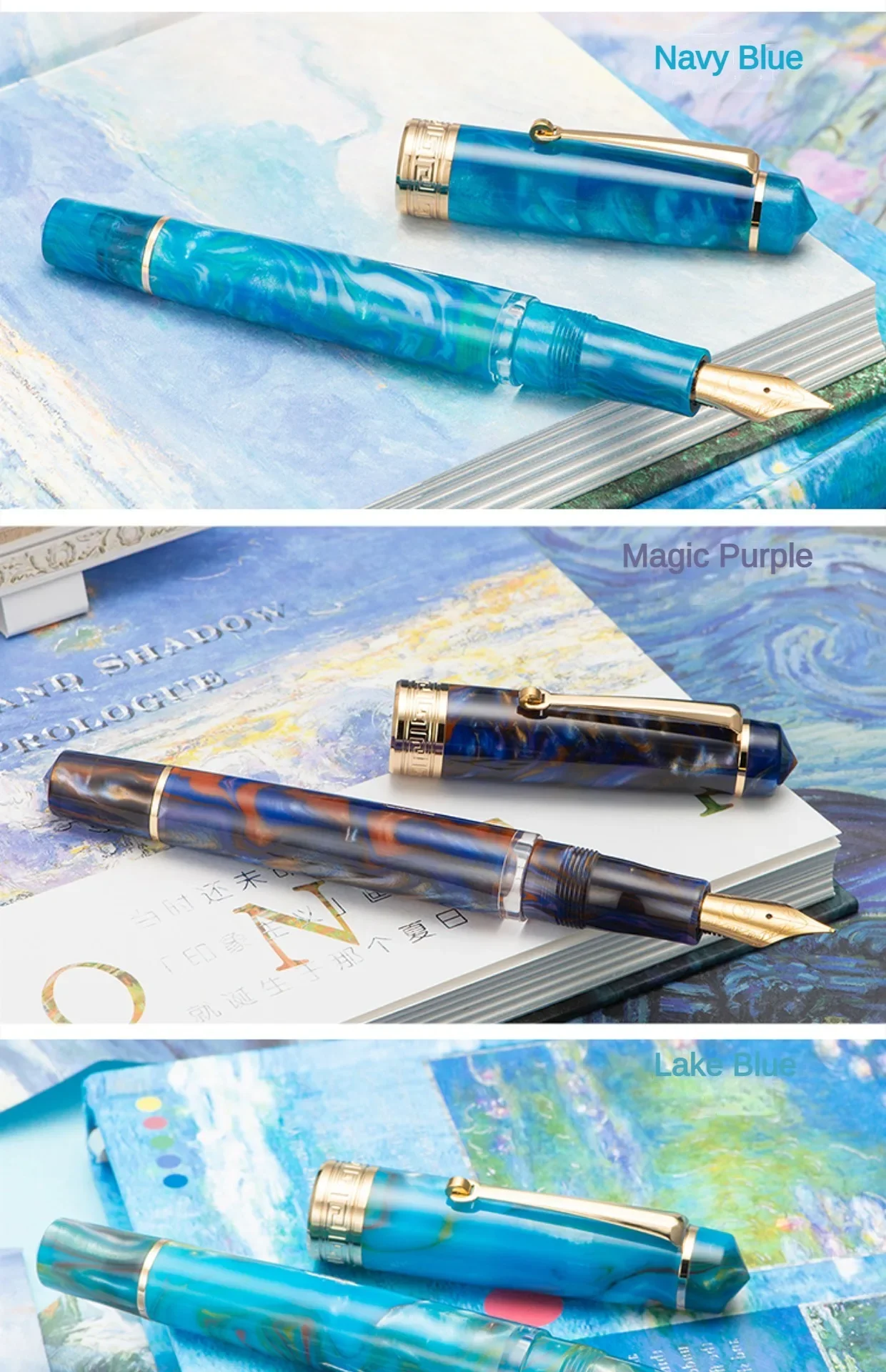 Asvine P20 Piston Filling Fountain Pen Luxury Elegant Acrylic Golden Clip EF/F/M Nib Office School Writing Supplies Stationery