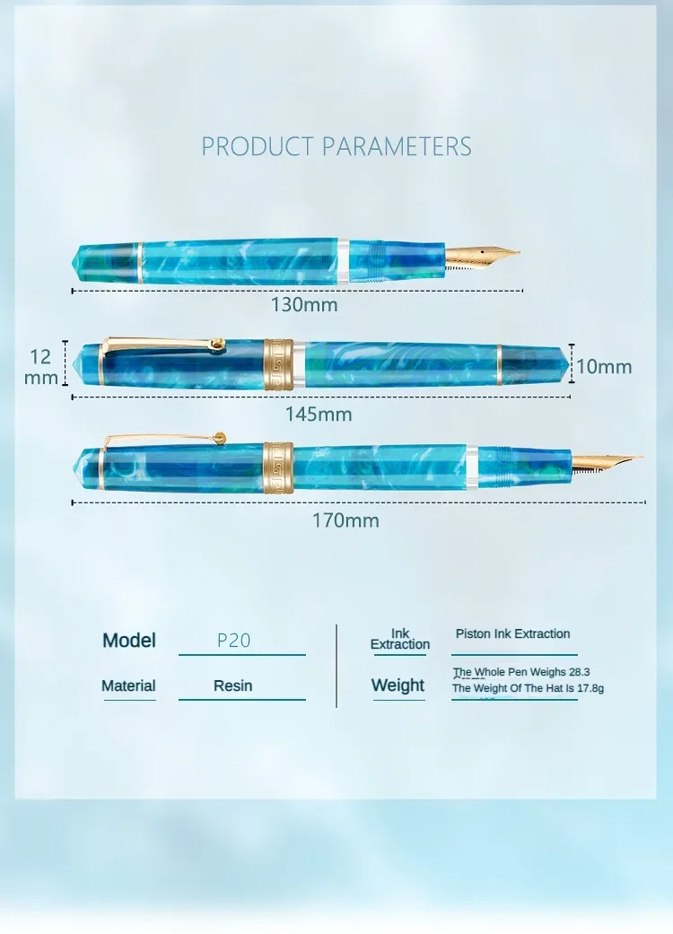 Asvine P20 Piston Filling Fountain Pen Luxury Elegant Acrylic Golden Clip EF/F/M Nib Office School Writing Supplies Stationery