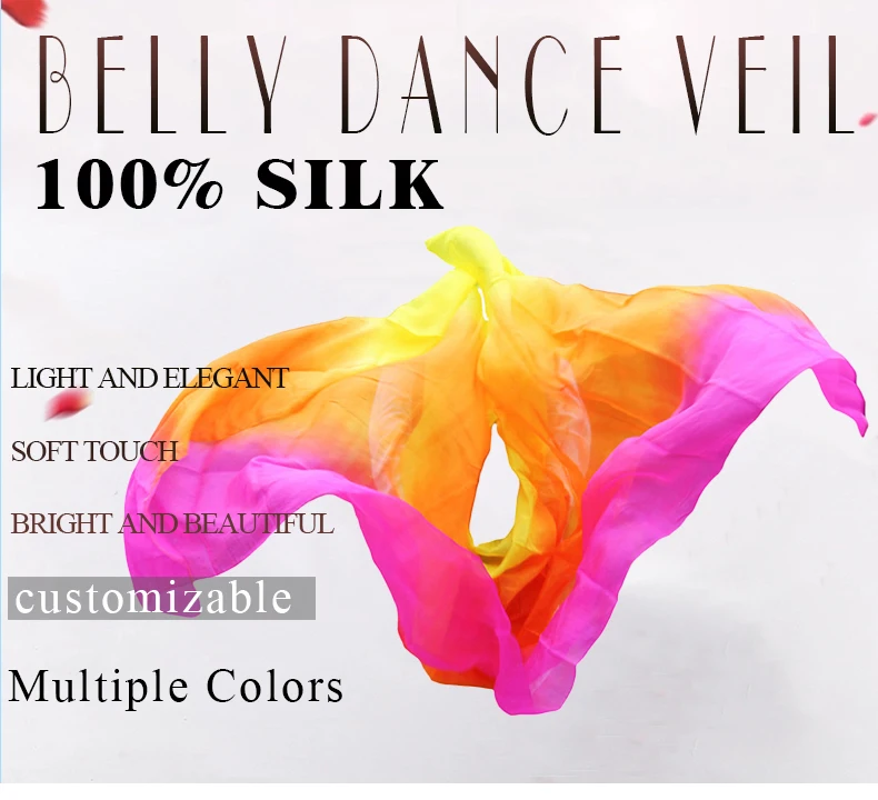 Belly Dance Silk Veil 100% Real Silk Belly Dance Accessory Hand Scarf Shawls Belly Dancer Performance Practice Clothes Prop