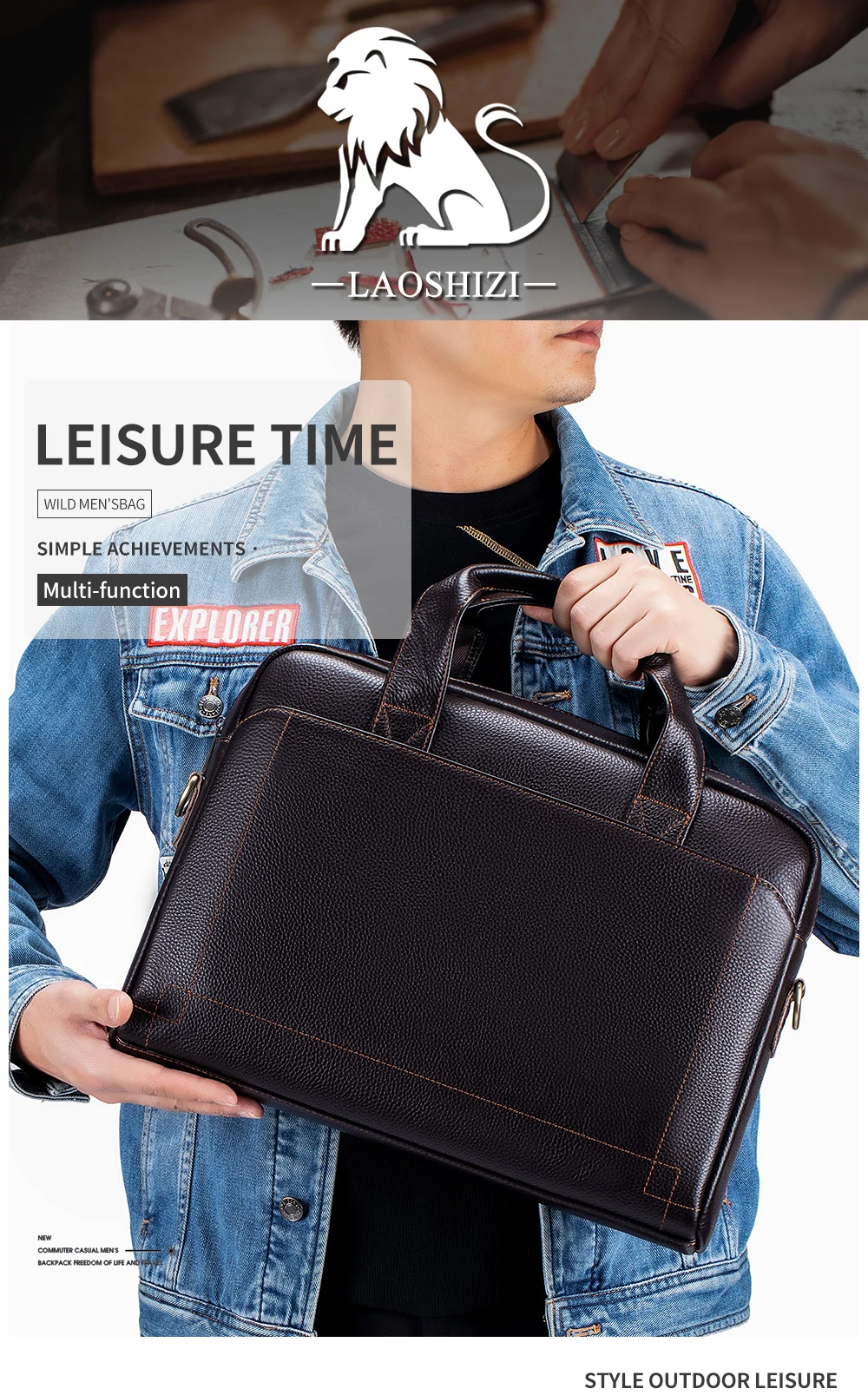 Men's Leather Handbag, Top Layer Cowhide Briefcase, Leather Laptop Bag, Diagonal Cross Office Bag