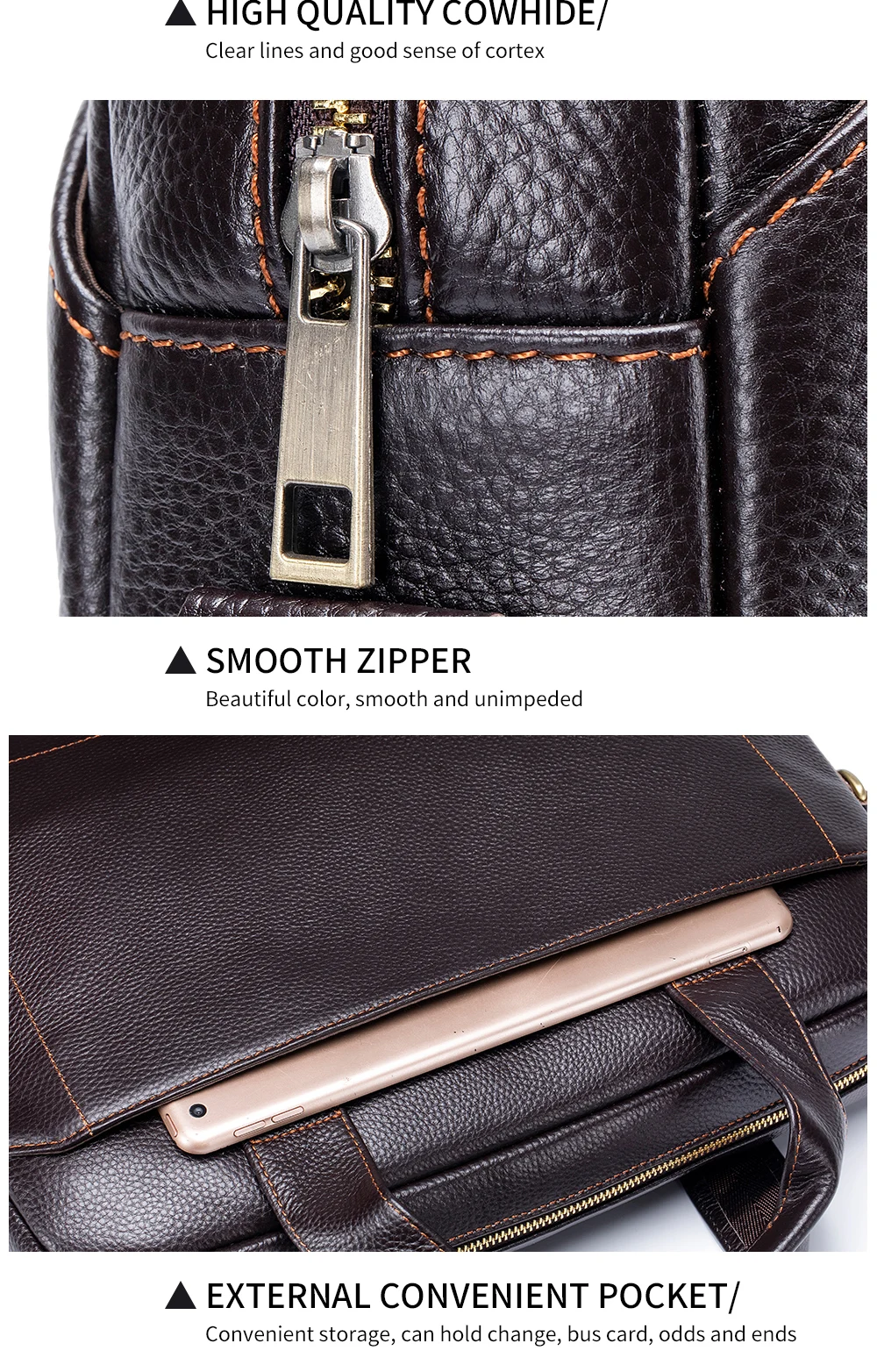 Men's Leather Handbag, Top Layer Cowhide Briefcase, Leather Laptop Bag, Diagonal Cross Office Bag
