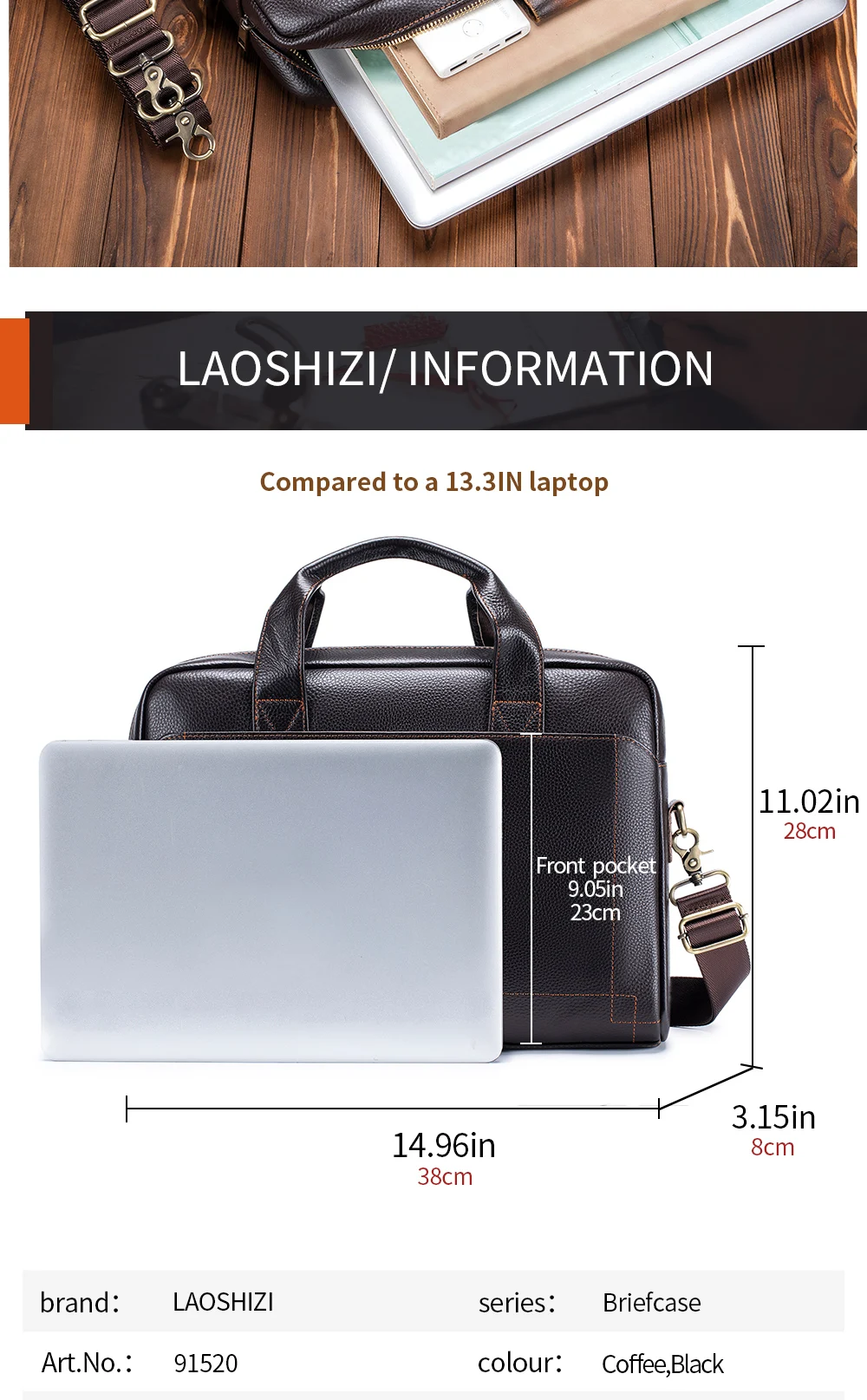 Men's Leather Handbag, Top Layer Cowhide Briefcase, Leather Laptop Bag, Diagonal Cross Office Bag