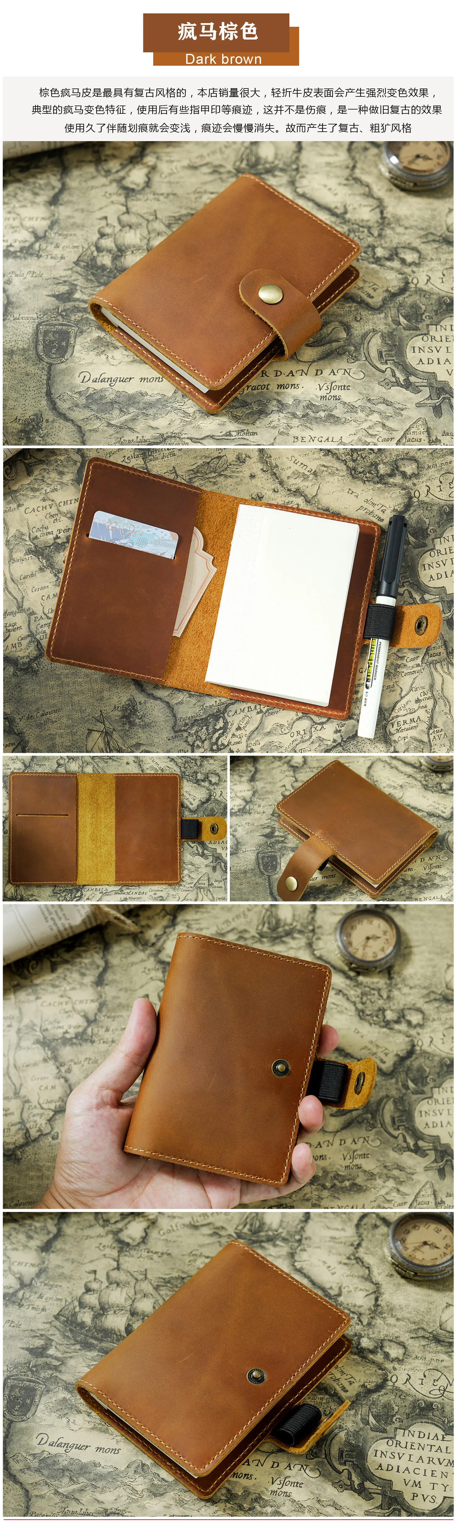 Genuine Leather Notebook Planner Book Cover Pocket Size Diary Retro Cowhide Journal Drawing Sketchbook Portable Mini Daily