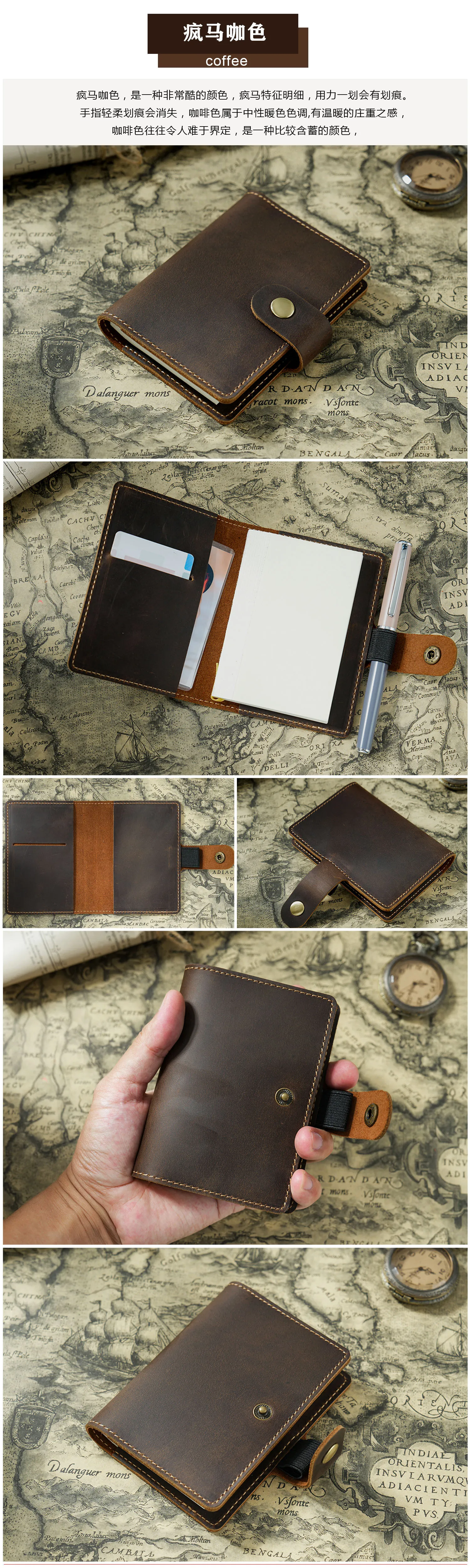 Genuine Leather Notebook Planner Book Cover Pocket Size Diary Retro Cowhide Journal Drawing Sketchbook Portable Mini Daily