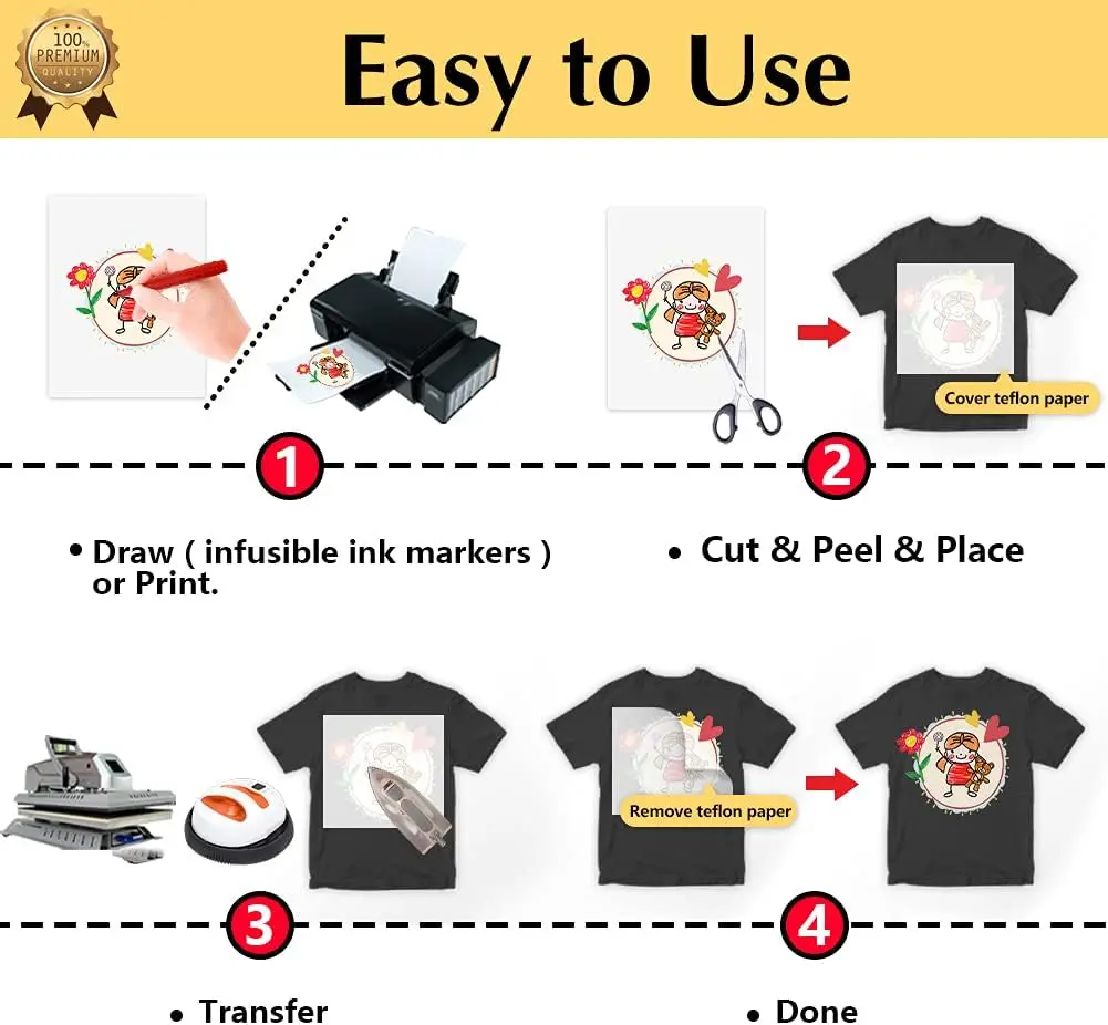 ESHANG Iron on Heat Transfer Paper for T Shirts (5Sheets A4 )Printable HTV Heat Transfer Vinyl for Inkjet & Laserjet Printer