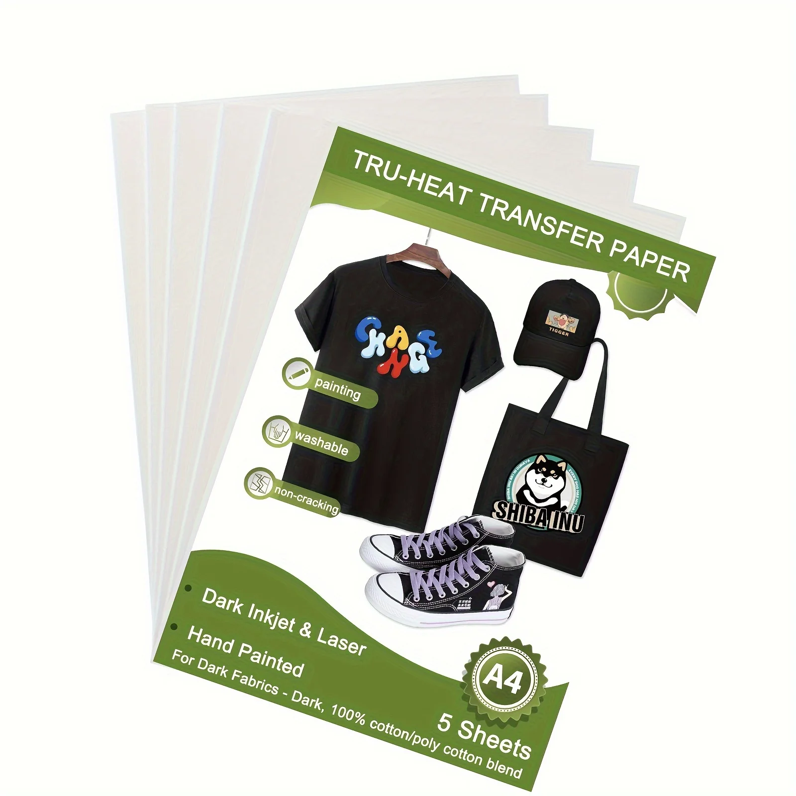 ESHANG Iron on Heat Transfer Paper for T Shirts (5Sheets A4 )Printable HTV Heat Transfer Vinyl for Inkjet & Laserjet Printer