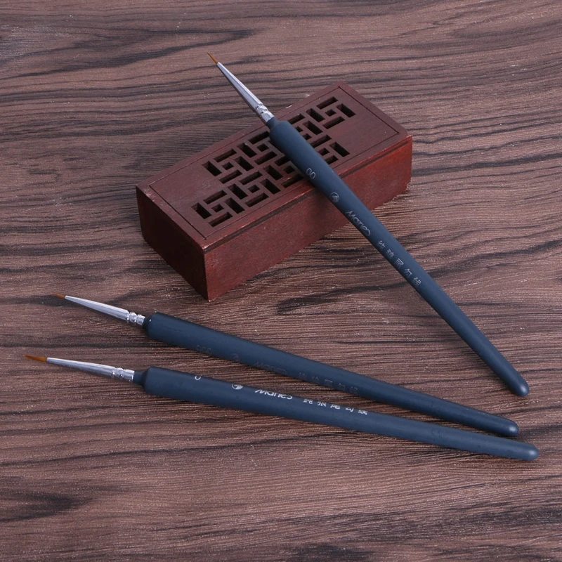 3Pcs Miniature Paint Detail Brush 0/ 00/ 000 Wolf Hair Professional Fine Detailing For Art Supplies Drawing Art Pen Paint Brush