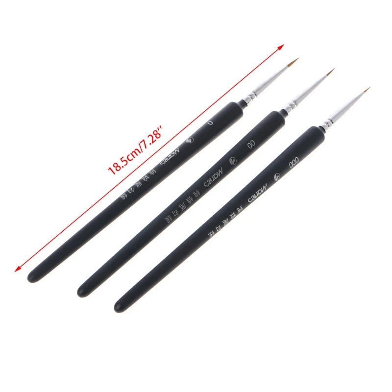 3Pcs Miniature Paint Detail Brush 0/ 00/ 000 Wolf Hair Professional Fine Detailing For Art Supplies Drawing Art Pen Paint Brush