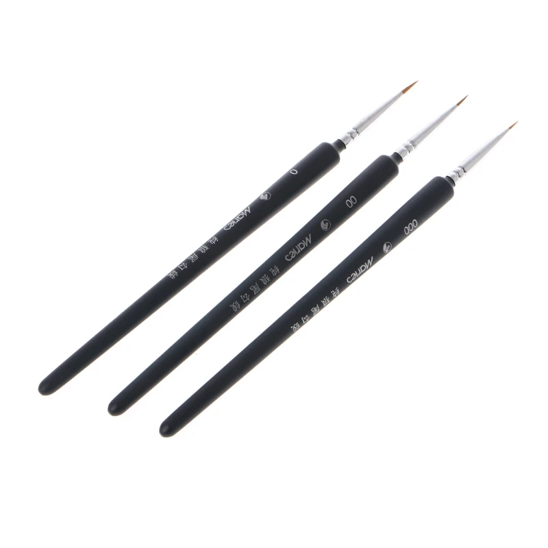 3Pcs Miniature Paint Detail Brush 0/ 00/ 000 Wolf Hair Professional Fine Detailing For Art Supplies Drawing Art Pen Paint Brush