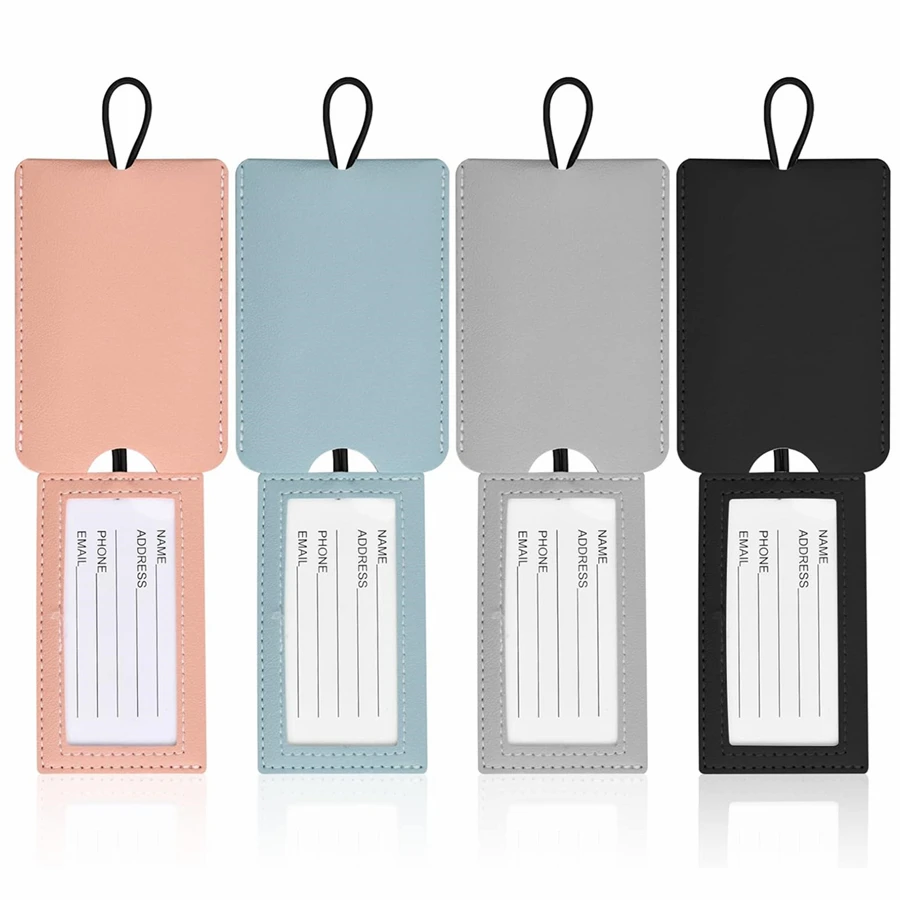 4PCS/Set PU Leather Luggage Tags Suitcase Name Tags Travel Accessories Baggage Tag Boarding Tag Name ID Labels