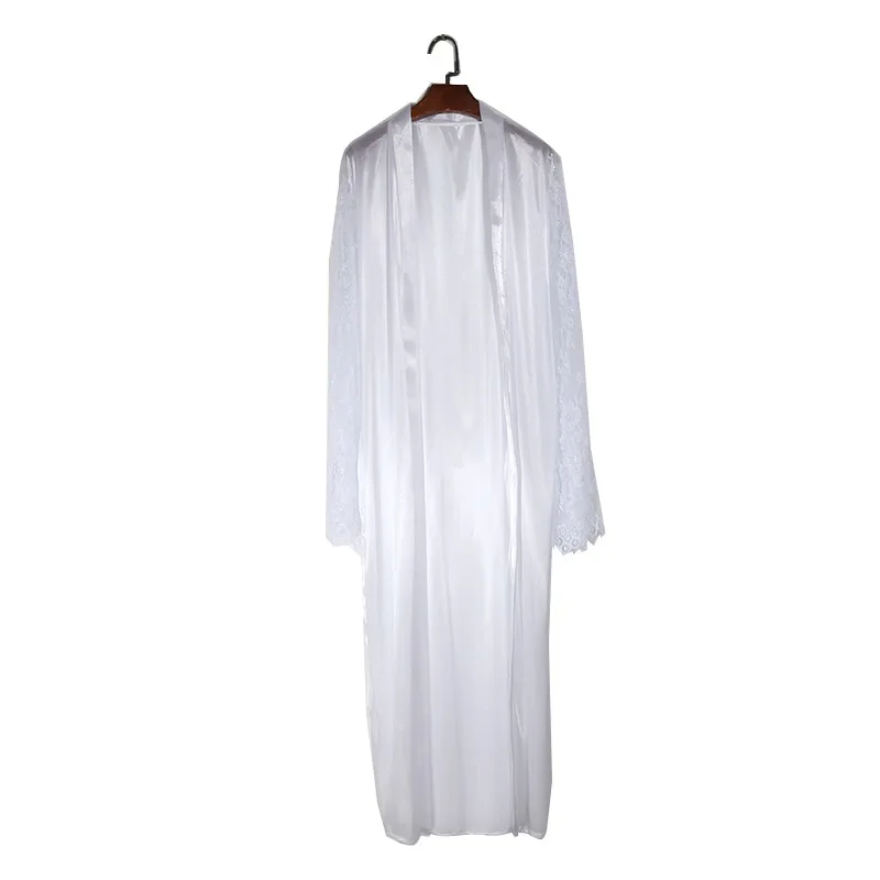 Womens Nightdress Sexy Long Polyester Lingerie Nightwear Bath Robe Gown Imitation Ice Silk Nightdress Solid Color Nightgown Thin