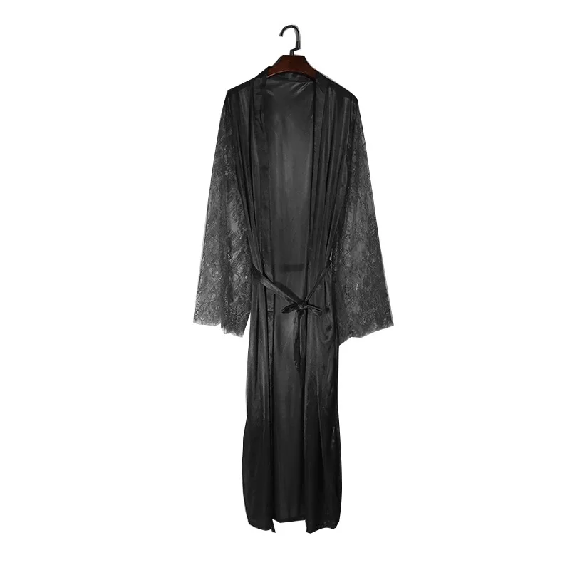 Womens Nightdress Sexy Long Polyester Lingerie Nightwear Bath Robe Gown Imitation Ice Silk Nightdress Solid Color Nightgown Thin
