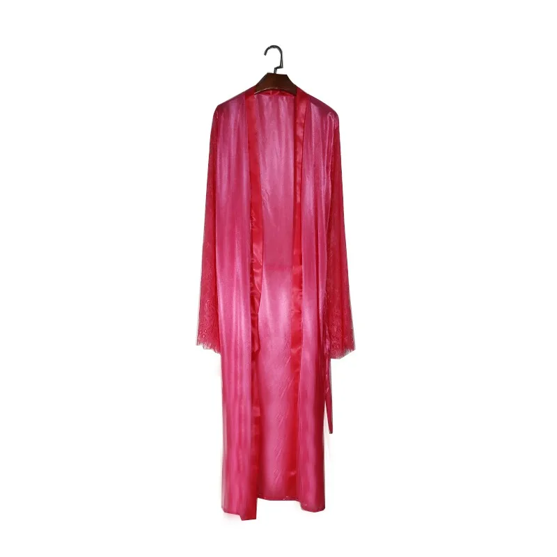 Womens Nightdress Sexy Long Polyester Lingerie Nightwear Bath Robe Gown Imitation Ice Silk Nightdress Solid Color Nightgown Thin