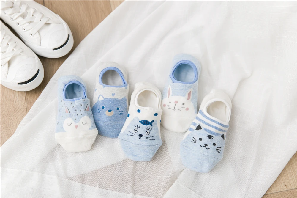 5 Pairs/Lot Cartoon Cat Fox Bear Socks Cute Animal Women Summer Funny Short Ankle Sokken Dropship