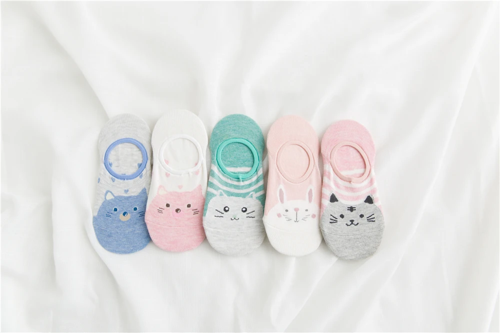 5 Pairs/Lot Cartoon Cat Fox Bear Socks Cute Animal Women Summer Funny Short Ankle Sokken Dropship