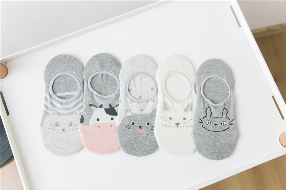 5 Pairs/Lot Cartoon Cat Fox Bear Socks Cute Animal Women Summer Funny Short Ankle Sokken Dropship
