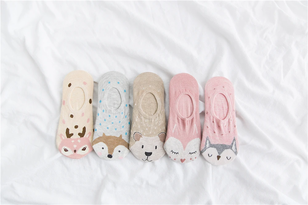5 Pairs/Lot Cartoon Cat Fox Bear Socks Cute Animal Women Summer Funny Short Ankle Sokken Dropship