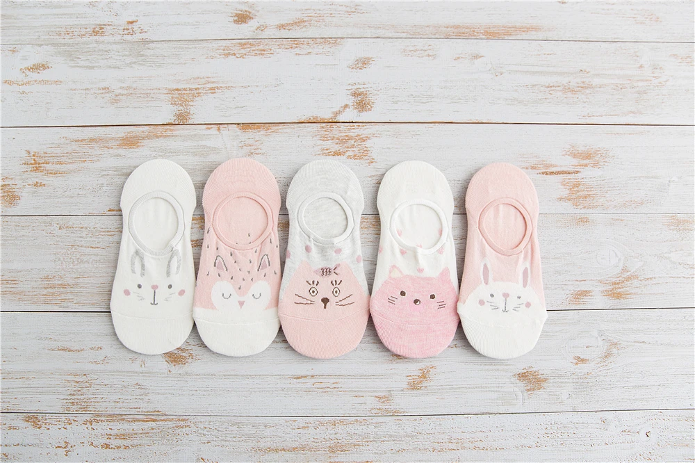 5 Pairs/Lot Cartoon Cat Fox Bear Socks Cute Animal Women Summer Funny Short Ankle Sokken Dropship