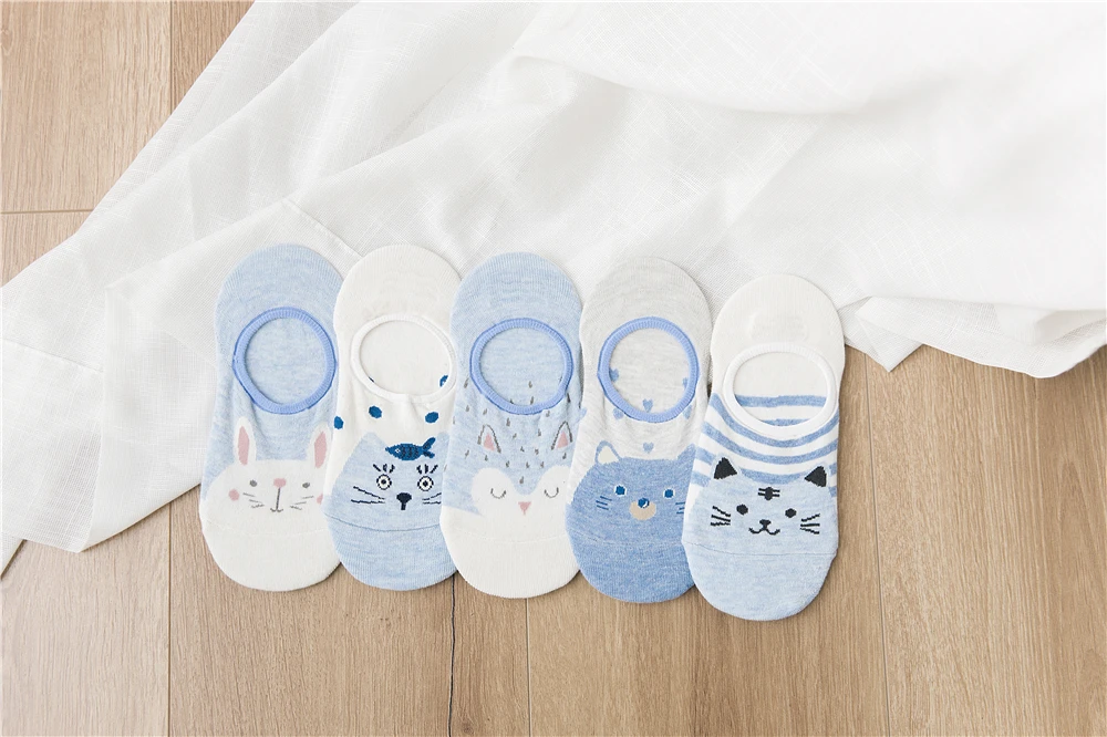 5 Pairs/Lot Cartoon Cat Fox Bear Socks Cute Animal Women Summer Funny Short Ankle Sokken Dropship