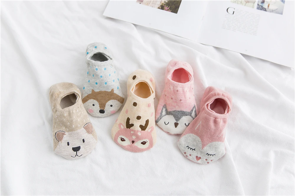 5 Pairs/Lot Cartoon Cat Fox Bear Socks Cute Animal Women Summer Funny Short Ankle Sokken Dropship