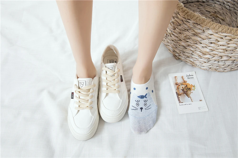 5 Pairs/Lot Cartoon Cat Fox Bear Socks Cute Animal Women Summer Funny Short Ankle Sokken Dropship