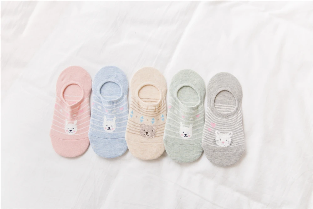 5 Pairs/Lot Cartoon Cat Fox Bear Socks Cute Animal Women Summer Funny Short Ankle Sokken Dropship