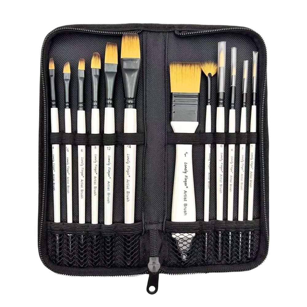 12pcs Paint Brushes Set Kit With Carry Bag Artist Paintbrush Nylon Hair Multiple Brushes For Artist Acrylic Aquarelle Watercolor