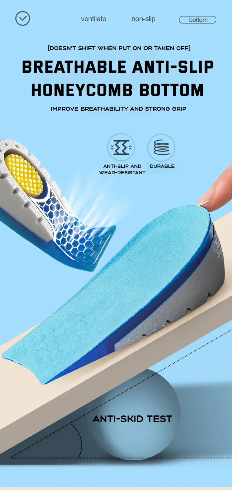 1Pair Gel Shoes Insole for Feet Silicone Invisible Height Increasing Insoles Non Slip Shoe Pads Men Shock Absorption Shoe Sole
